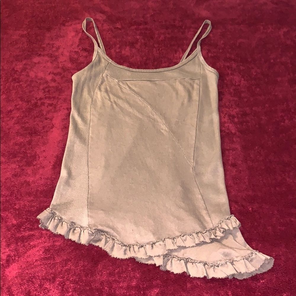 Juicy Couture Brown Ribbed Ruffle Hem Tank Top Spaghetti Strap Small